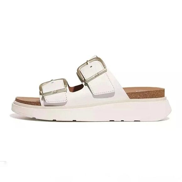 FitFlop Women's HE8194 GEN-FF Two- Bar Leather Slides Sandals White Size 37 - Picture 2 of 10